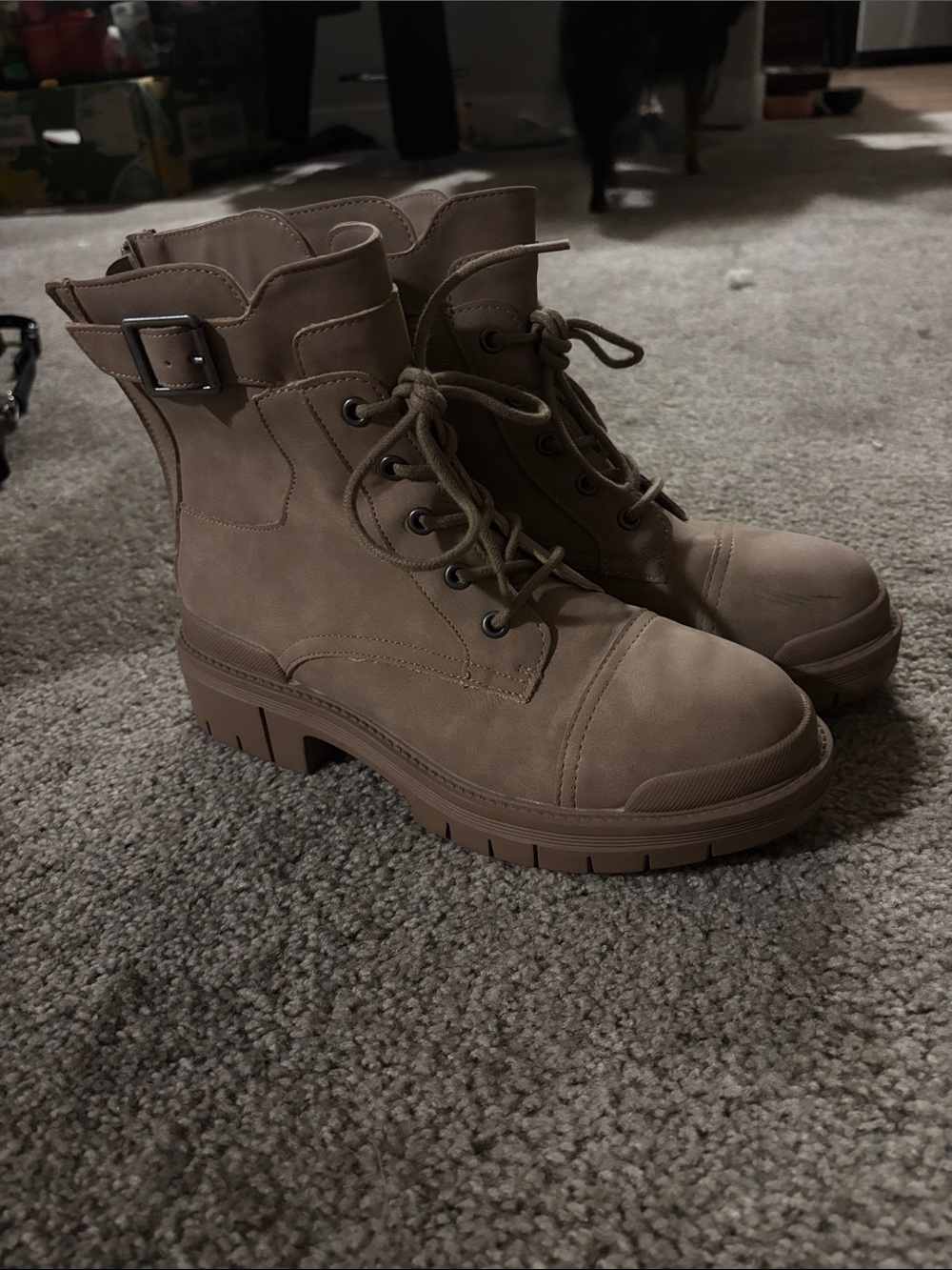 MIA Taupe Lace-Up Buckle Combat Boots